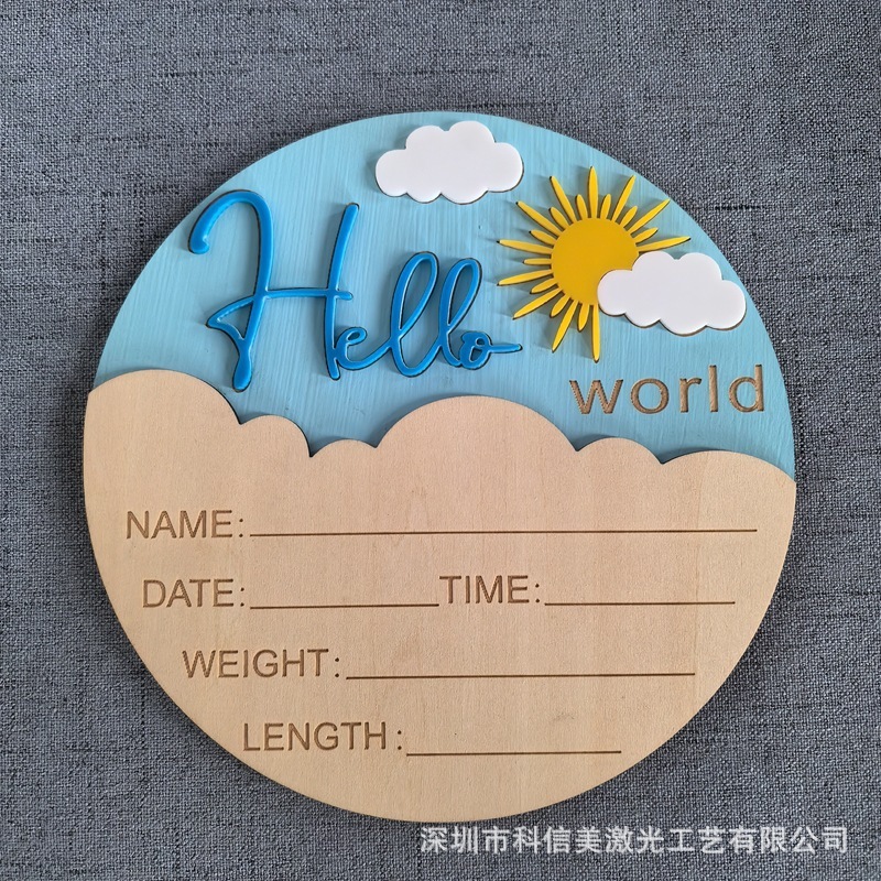 Hello World ハローワールド 新生児パーティー ウッドチップ 記念カード 写真記念ウッドチップ 新生児|undefined