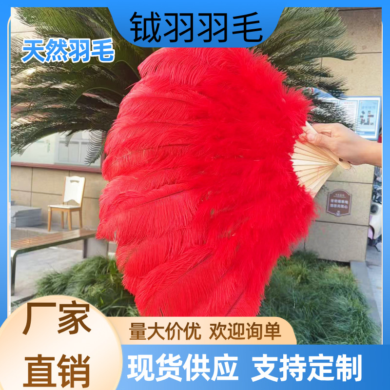 鸵鸟毛彩色羽毛扇子舞蹈酒吧演出羽毛扇子网红旗袍直播拍照折扇