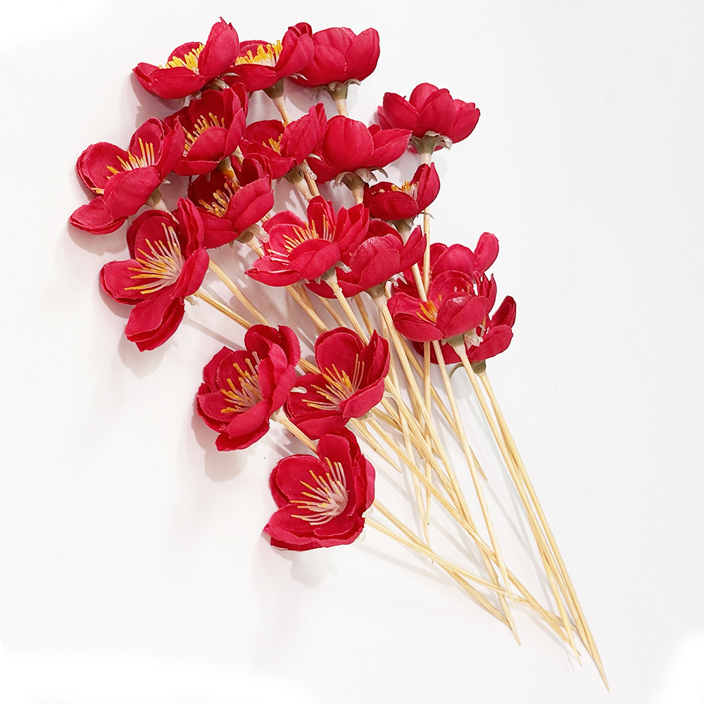 Simulación creativa Plum Blossom Peach Blossom Pear Flower Signo Decoración de platos fríos Firma de inserción Signo de frutas desechable Plato de frutas Decoración de postres