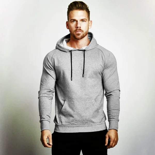 Muscle fitness spring and autumn brothers men's pullover sports casual running hooded light board solid color logo-free long sleeve sweater