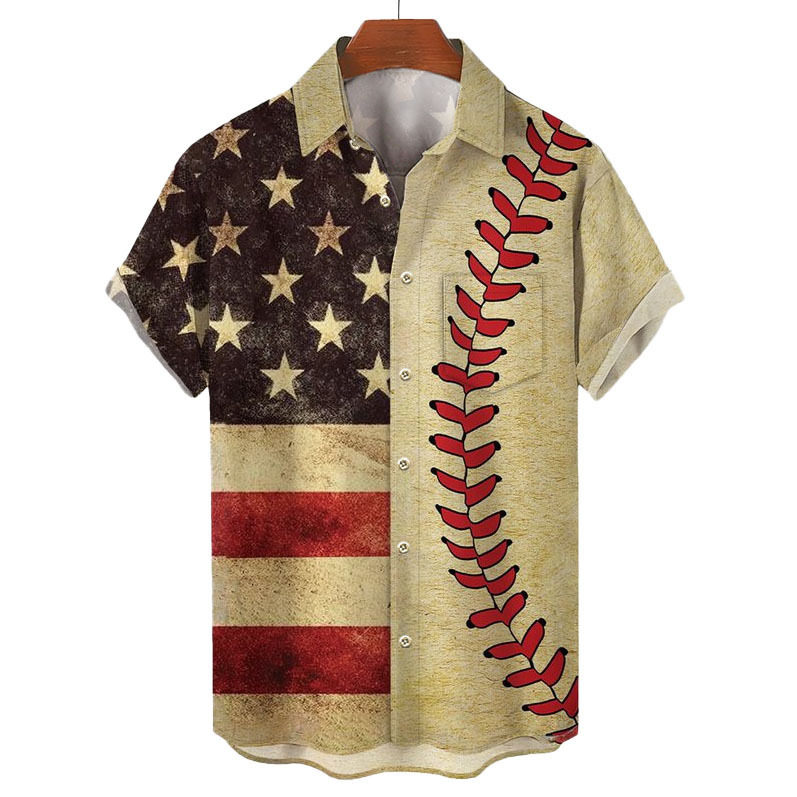 Tendencia de la moda para hombres Camisa de manga corta hawaiana Camisa estampada digital 3D Estilo explosivo transfronterizo de Amazon