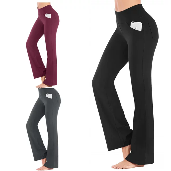 Women's High Waist Tummy Control Yoga Wide Leg Pants Workout Flare Leggings Work Dress Pants Multi-Pocket Yoga Pants