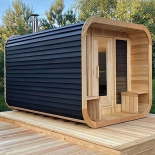 High-End Design Black Cuboid Outdoor Sauna Steam Room Made of High-Quality Canadian Wood with