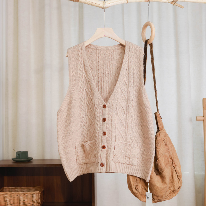 Shanyouluiming V-Neck Alanhua Retro Casual Wool Vest Women's Sweater Sleeveless