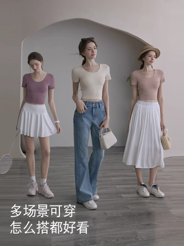 フィットネス美背ヨガウェア レディース 夏 薄手 胸パッド付き 半袖 通気性 速乾 Tシャツ ピラティス スポーツトップス|undefined