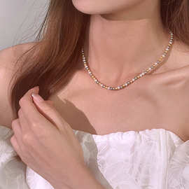 人造珍珠项链近正圆微暇彩色圆珠链甜美糖果色简约珍珠毛衣项链