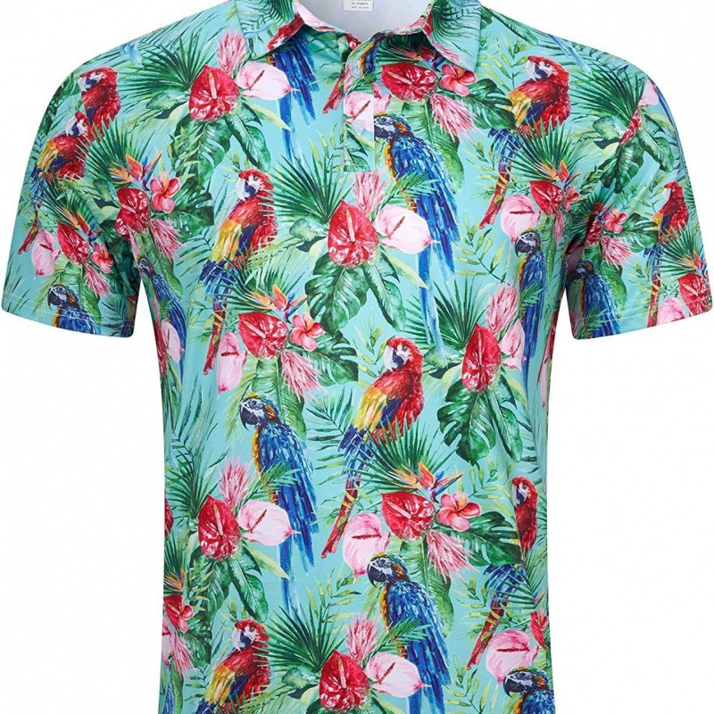 2024 New Cross-border Men's Polo Shirt Short-sleeved Quick-drying 3D Printing Moisture-wicking Fun Golf Shirt