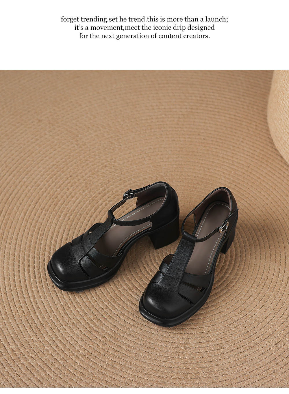 Sandal nữ cao gót phong cách La Mã, mũi kín gót kín, đế dày da bò, gót 7 cm — đen chi tiết 19