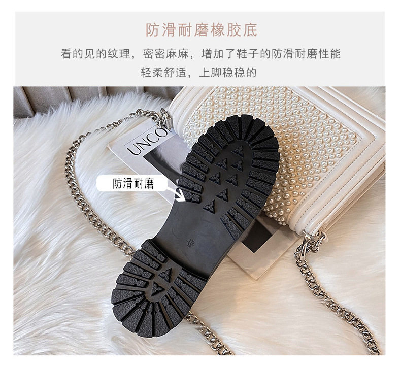 Giày lười nữ lông thỏ thật kiểu hạt đậu, đế dày gót 3-5 cm, đi trong nhà và ngoài trời mùa đông — Màu xám, Màu đen chi tiết 12
