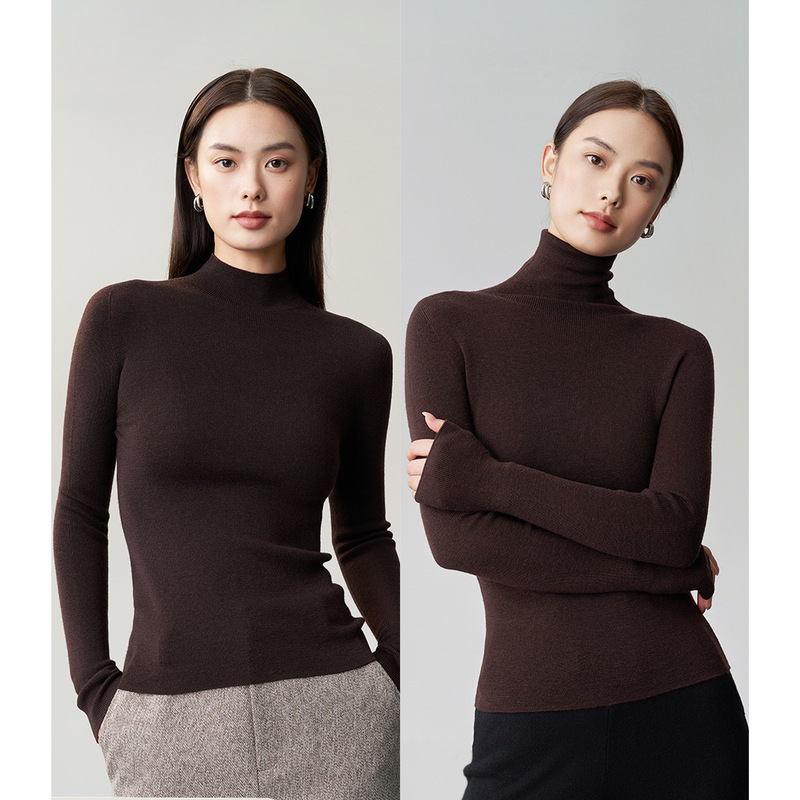 Directly Sold from the Factory, Fine-Spun Wool Base Layer Sweater, 16-Gauge Merino Wool Sweater, Can Be Worn Close to the Skin, Mock Neck/Turtleneck for Layering