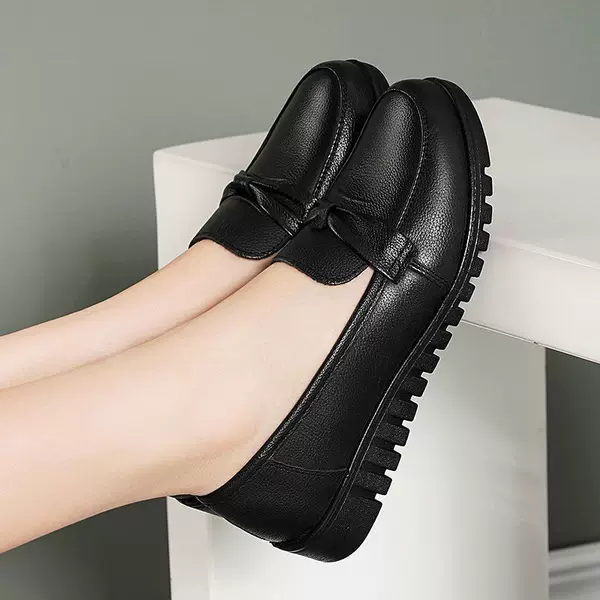 [100% Soft Leather] Mom's Shoes, Soft Surface and Soft Sole Flats, Middle-Aged and Elderly Women's Leather Shoes, Soft Leather Non-Slip Flats for the Elderly