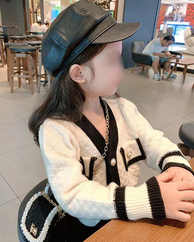 Korean children's clothing  spring and autumn girls' French style knitted cardigan children's temperament fashionable sweater jacket