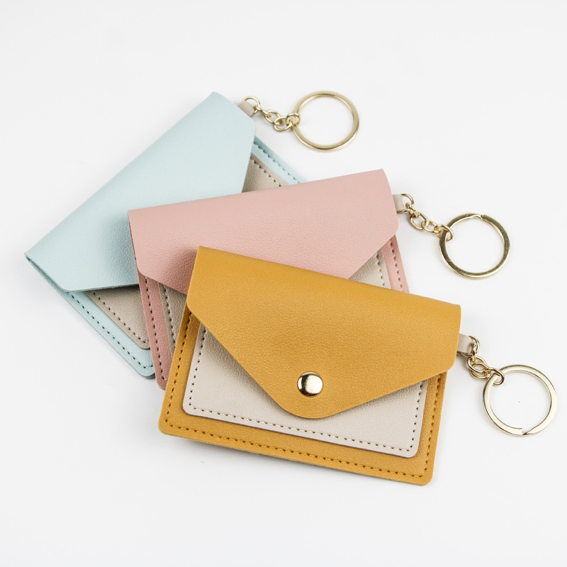 New Pu Card Holder Candy Color Simple Coin Purse Thin Style with Keychain Card Holder Card Holder Wholesale