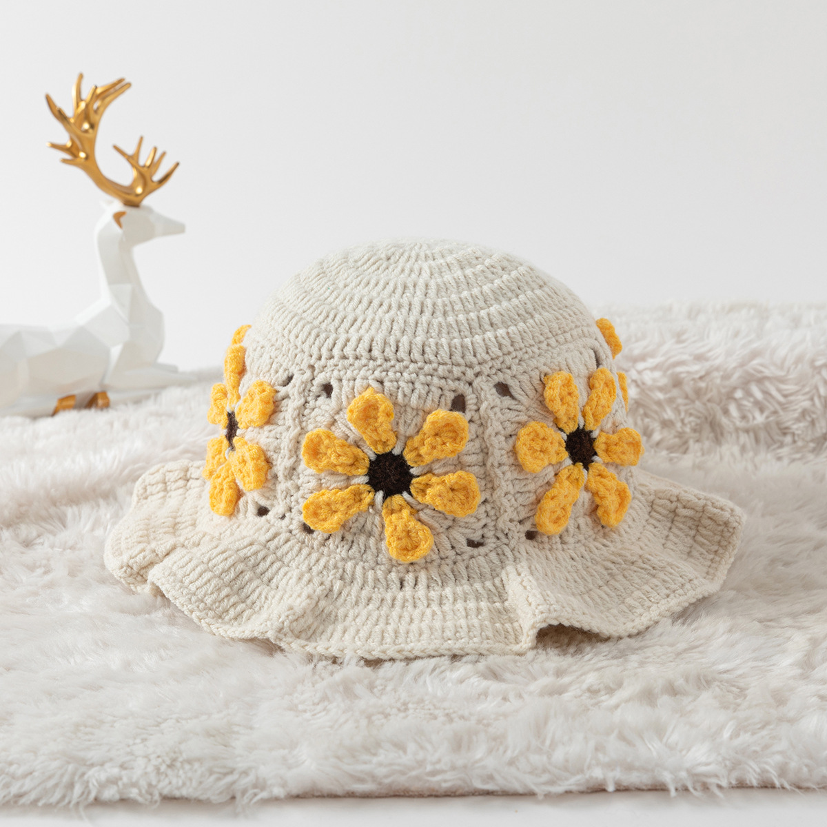 Party, Street Occasion Women's Cute Simple Style Flower Crimping Wool Cap