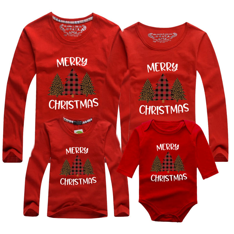 Feliz Navidad Año Nuevo familia transfronteriza padre-hijo pareja de algodón rojo de manga larga Camiseta bebé mono mameluco