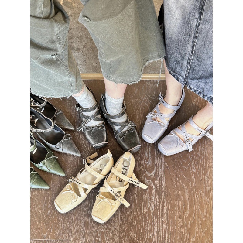 Versión de piel de oveja ~ nariz de cerdo, zapatos de ballet retrógrados nuevos zapatos de mujer de botón francés poco profundo