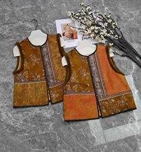 南油女装轻奢高品质交织提花拼貂毛马夹新中式国风复古提花水貂毛