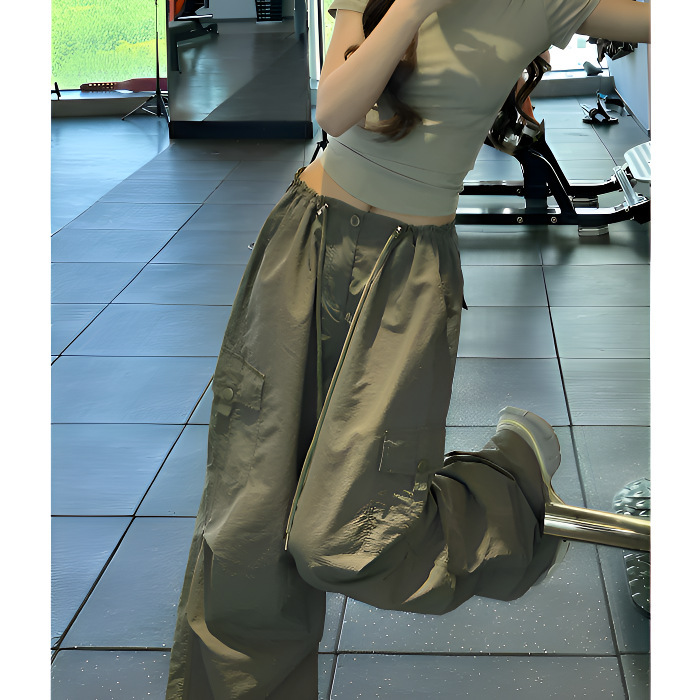 Army Green Quick-Dry Work Pants for Women, Summer Thin Style, Cool and Stylish, High-Waisted Wide-Leg Pants for Petite Figures, American-Style Hiking Pants