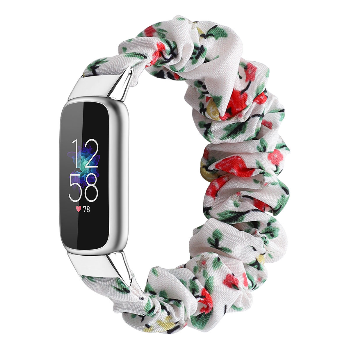Suitable for Fitbit Luxe smart watch wristband polyester multicolor printed strap elastic wreath hair ring