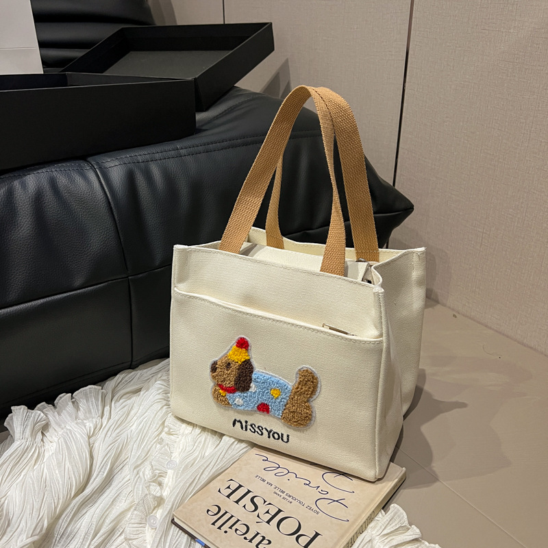 캔버스 가방 여성 대용량 학생 귀여운 올 매치 강아지 쇼핑백 점심 가방 도시락 가방 휴대용 점심 가방