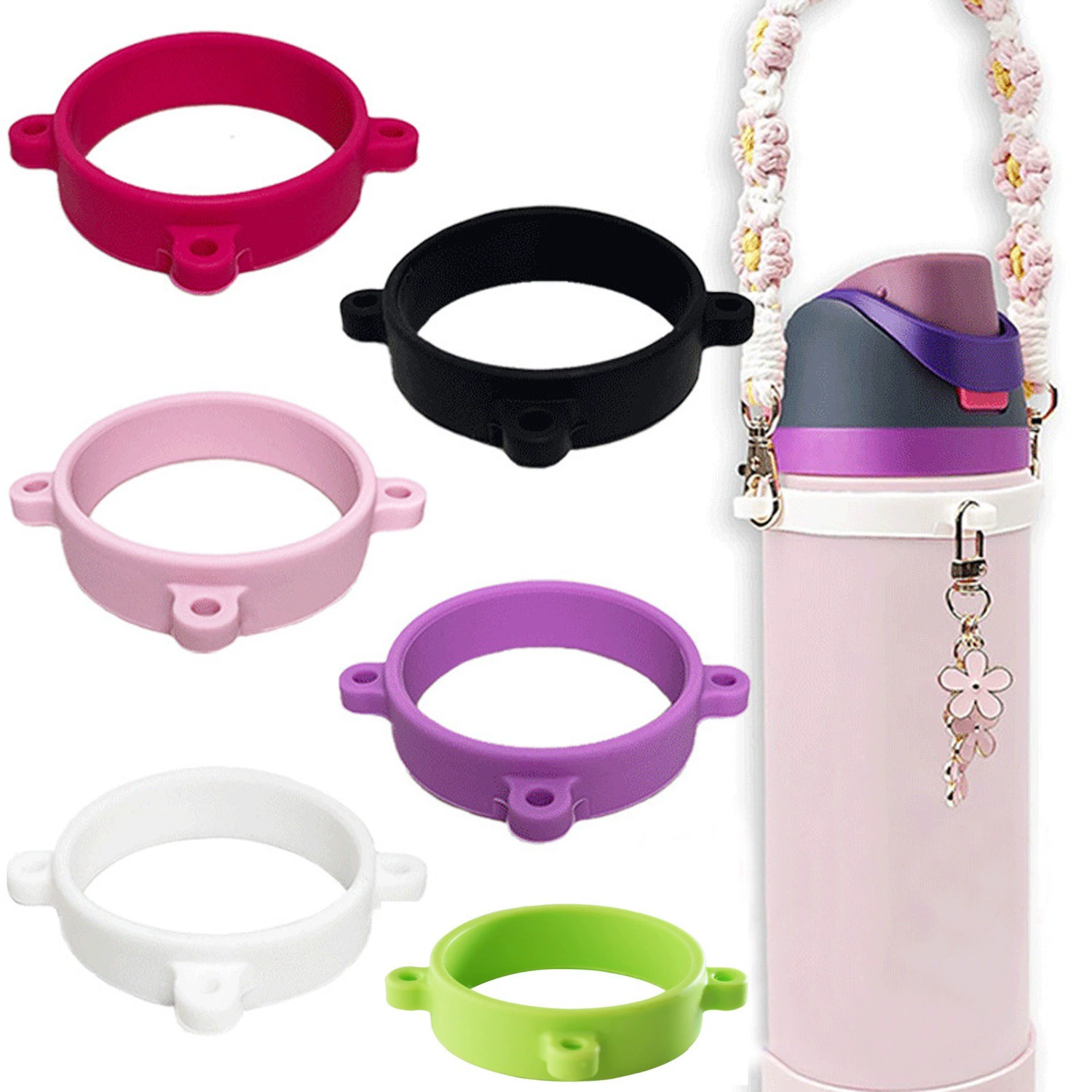 Подходит для Stanley owala, термос, силиконовая чашка для воды, чашка с рукавом, кольцо для чашки, кольцо для переноски с тремя отверстиями, силиконовое кольцо для бутылки с напитком