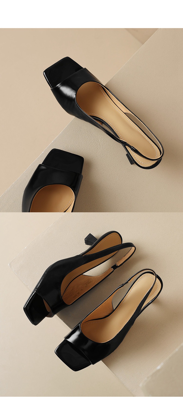 Sandal cao gót nữ mũi vuông hở mũi, gót thô 5.5 cm, phong cách Hàn Quốc, miệng nông — Da lộn cừu màu đen chi tiết 21