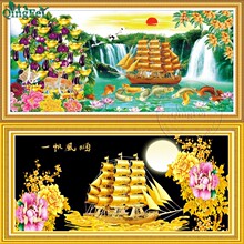 青飞精准印布一帆风顺九龙戏珠十字绣圆月牡丹钻石画越南柬埔寨图