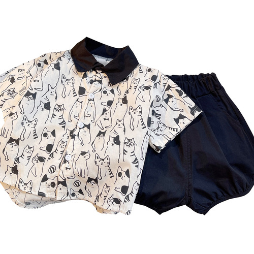 Boys Summer Shirt Set Children's Clothes Baby Summer 0 Short Sleeve Two-piece Set 1-2-3-4 Years Old and Half Trendy Wholesale