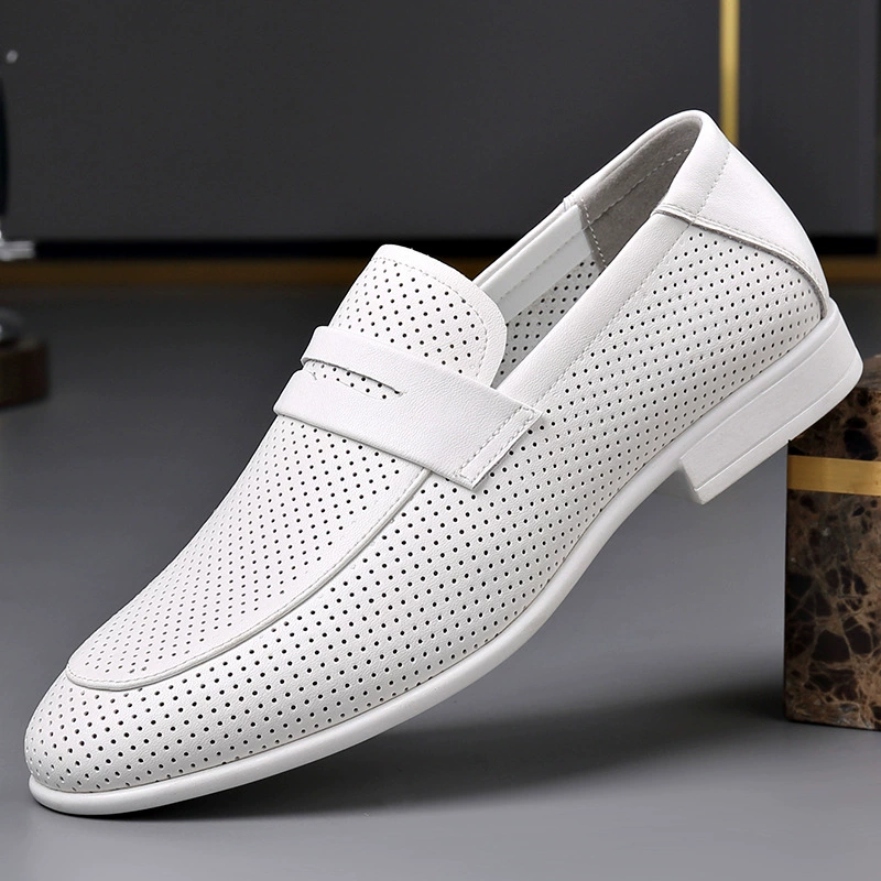 Летние новые стильные полые дышащие туфли-бини для мужчин, деловая повседневная обувь, модные универсальные кожаные туфли без шнуровки в британском стиле