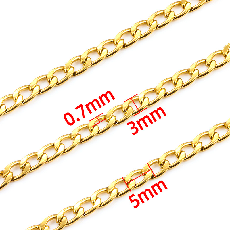 En stock cadena cubana de acero inoxidable cadena NK cadena O cadena de la cruz de color de retención de oro de vacío de moda de los hombres y las mujeres de la pulsera del collar de la cadena de bricolaje