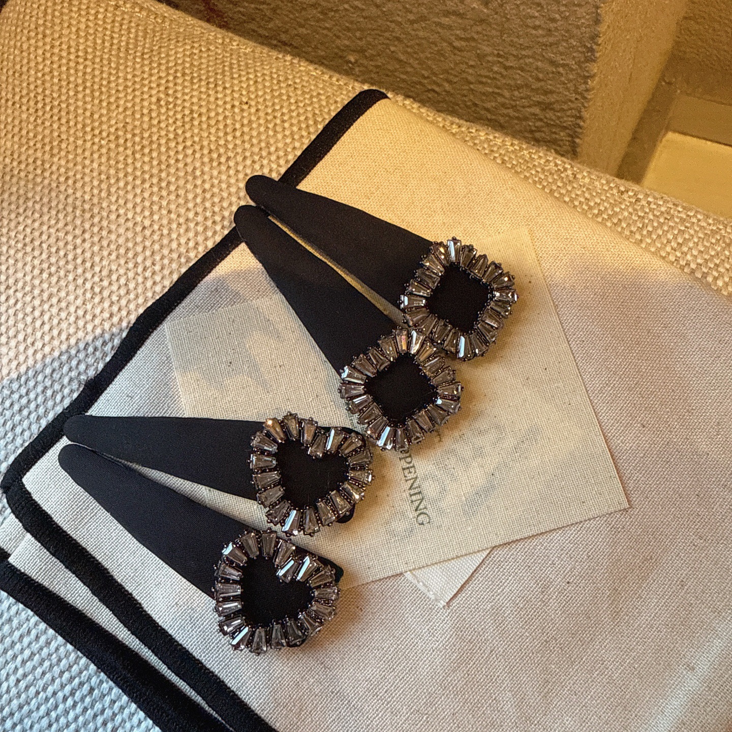 韩国新款ins发饰闪钻爱心侧边夹气质黑色布艺BB夹发夹碎发刘海夹