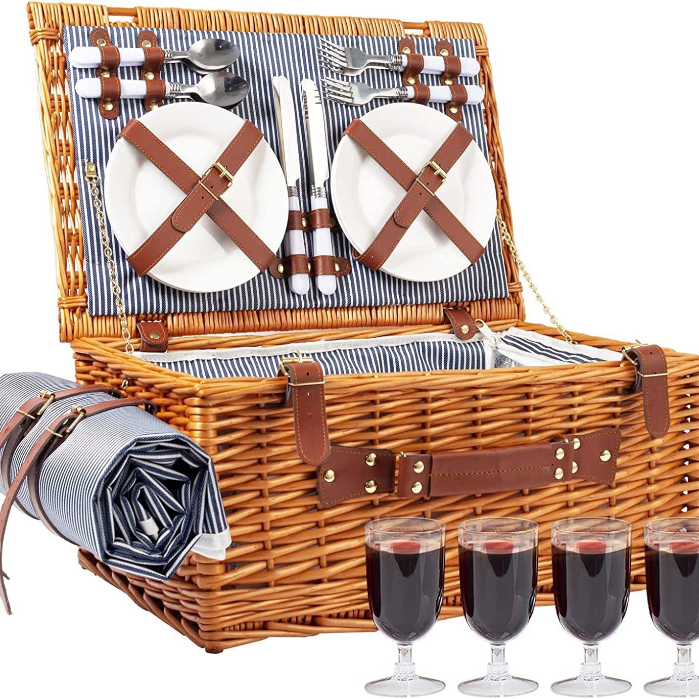 Cestas de picnic de sauce Amazon nuevo aislamiento portátil de caña blanca cestas de tejido al por mayor cestas de almacenamiento