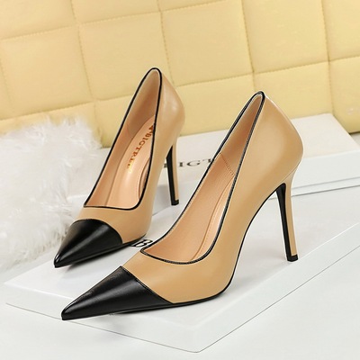 1198-3 Retro European and American Fashion Minimalist Colored Pointed High Heels Women&apos;s Shoes Slim Heels Shallow M
