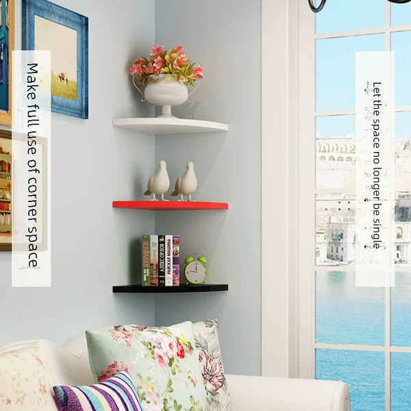 Corner Shelf Bookshelf Wall-Mounted for Living Room, No-Drill Corner Rack, Triangular Fan-Shaped Wall-Mounted Tripod