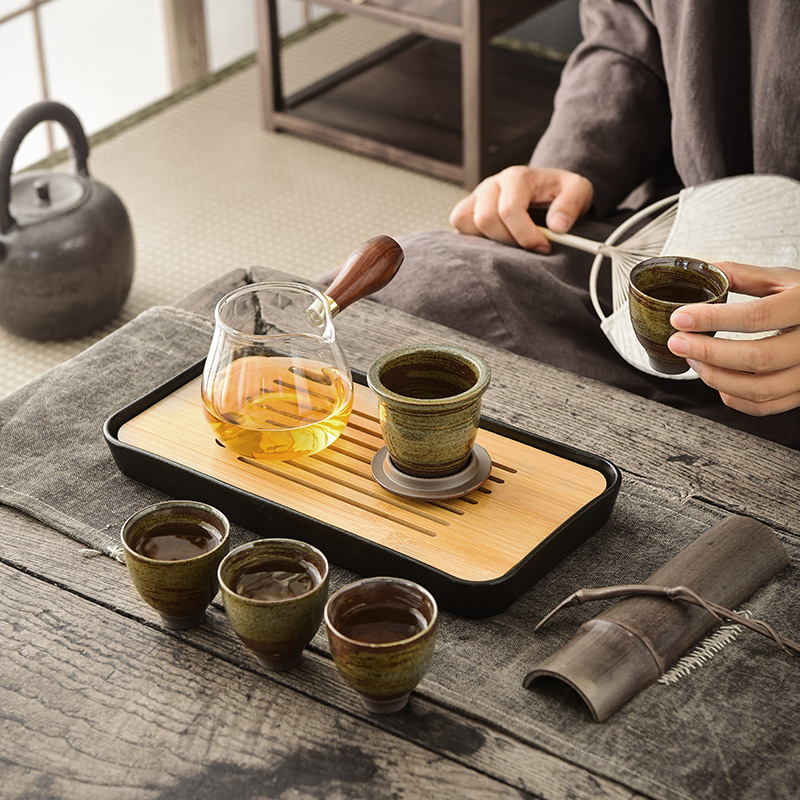 Japanese style stoneware kung fu tea set suit small simple creative home set retro ceramic tea cup gift box