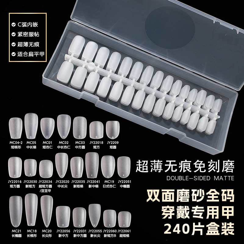 Arco plano europeo y americano sin costura talla libre molienda en caja transparente esmerilado desmontable extensión completa y media de doble uso esmalte de uñas