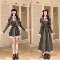 2025新款日系氛围感jk制服甜美学院风外套收腰连衣裙秋季两件套女