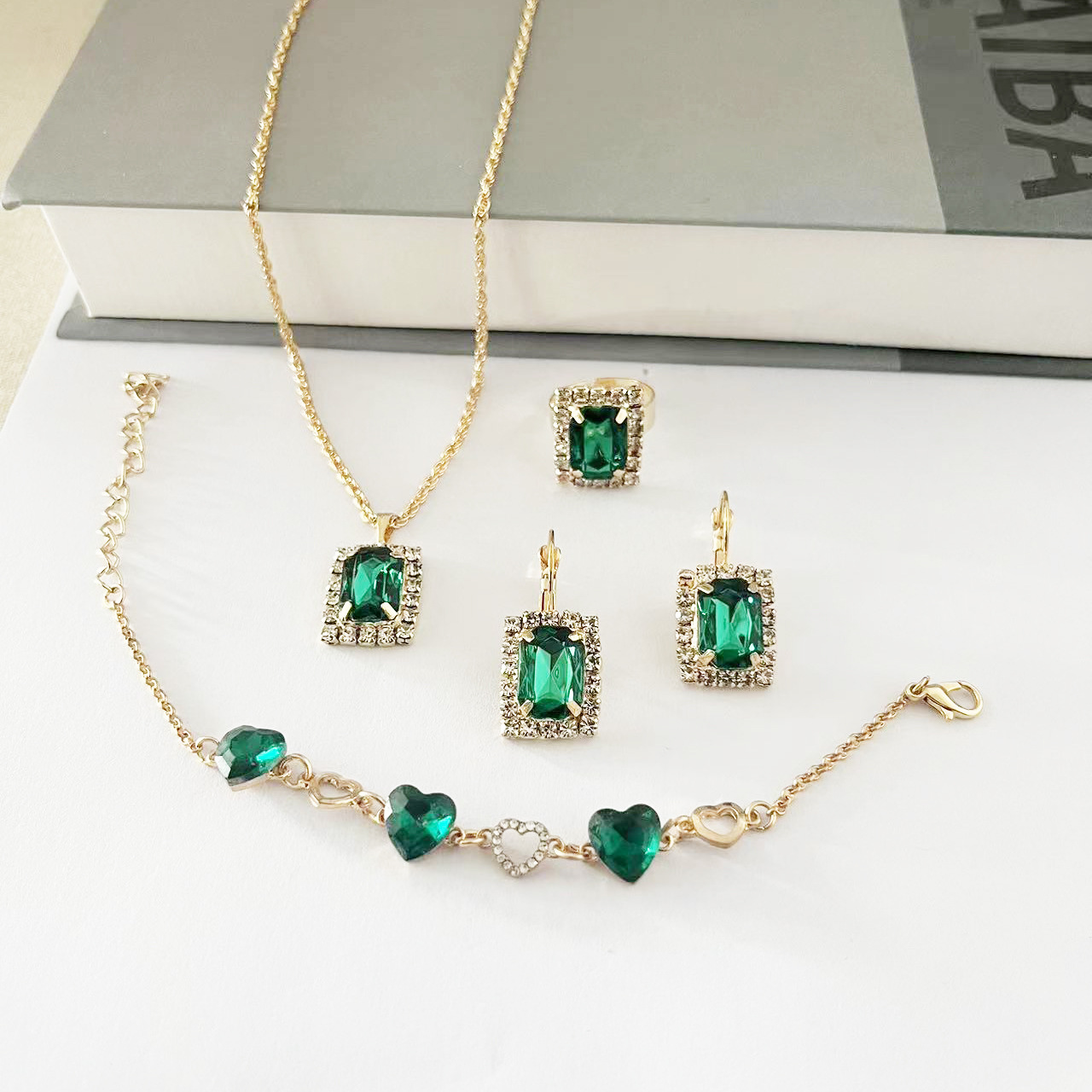 Traje europeo y americano cristal nupcial collar pendientes anillo pulsera traje comercio exterior boda cena joyería Accesorios