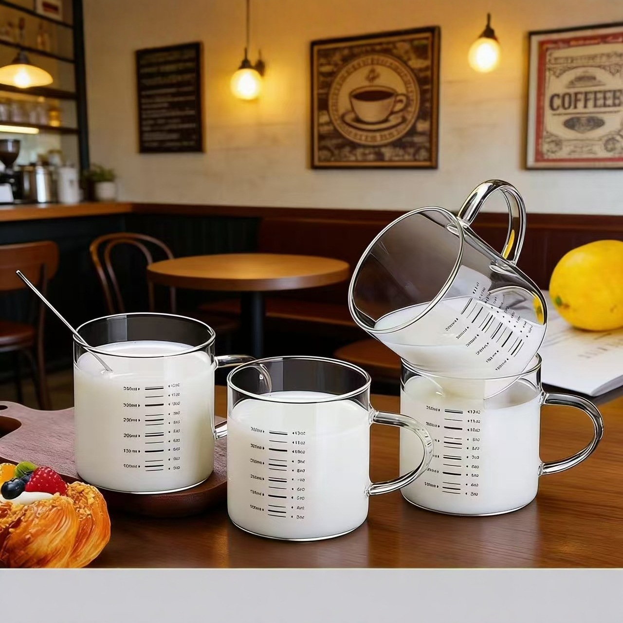 Taza de vidrio de alta borosilicona de grado alimenticio in-viento taza de agua de vidrio taza de leche transparente resistente a altas temperaturas