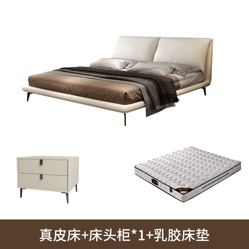 Cama de cuero de orejas de elefante minimalista italiana, cama de dormitorio moderna, diseño de estilo de crema, cama de dormitorio grande image 13