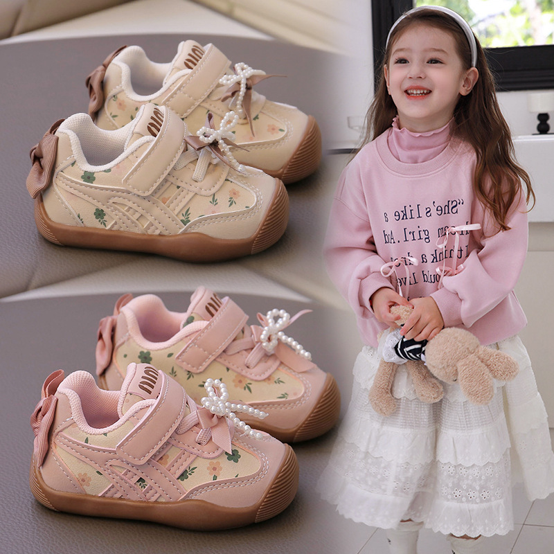 Baby Girl Anti-Kick Toddler Shoes Soft Sole Autum New Infant Sports Shoes Non-Slip Bow Korean Style Princess Shoes