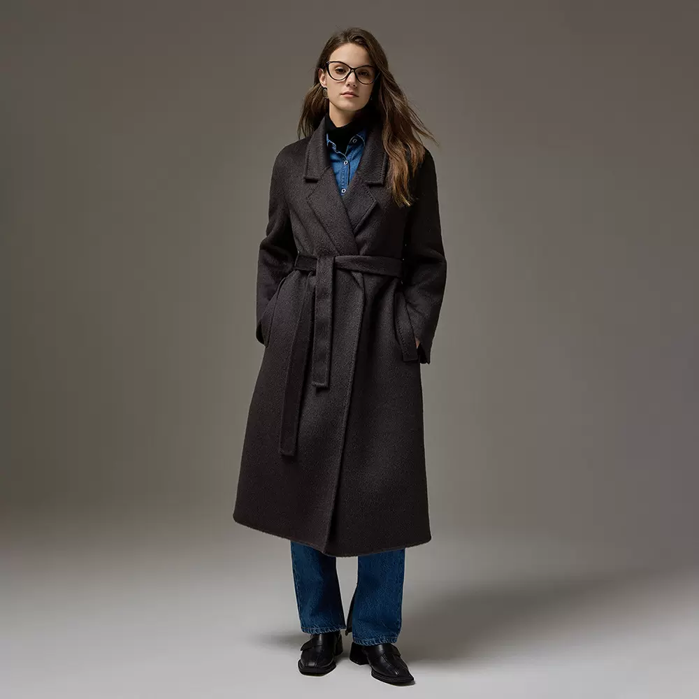 BC新款真丝驼绒双面呢大衣外套女长款高级感正肩浴袍max2025新款