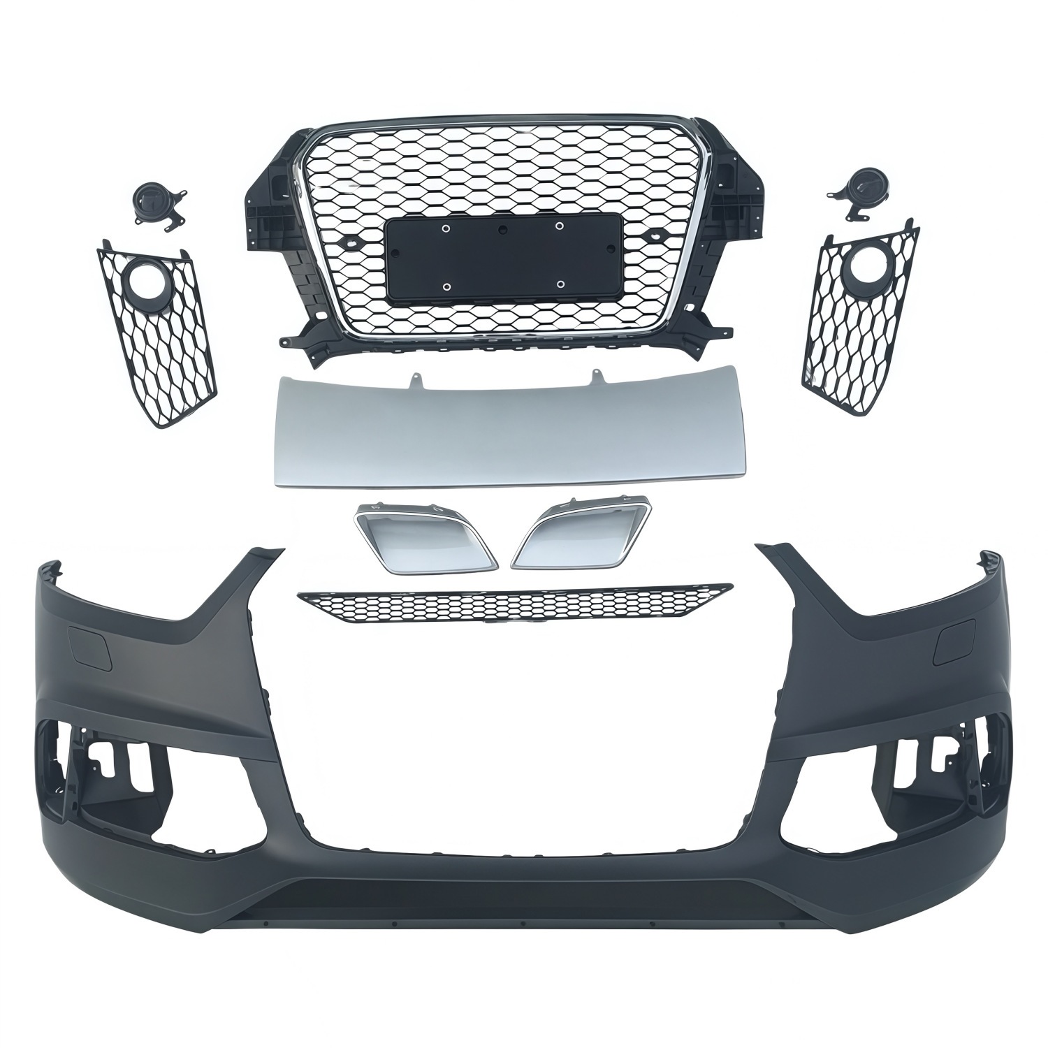Suitable for Audi Q3 models from 2012-2015, this is an RS Q3-style front bumper, front grille, and front fascia kit