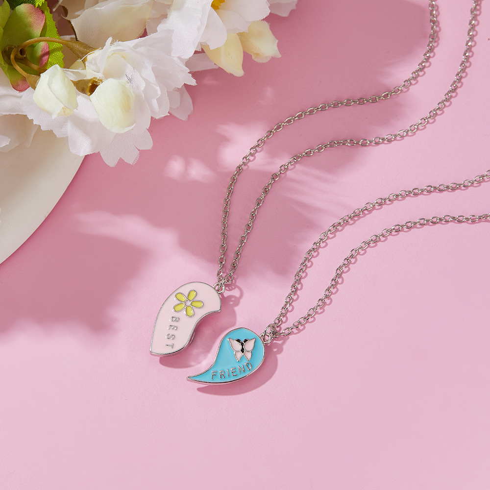 Alloy Material Cute Letter Heart Shape Flower Alloy Cable Chain Pendant Necklaces Wholesale