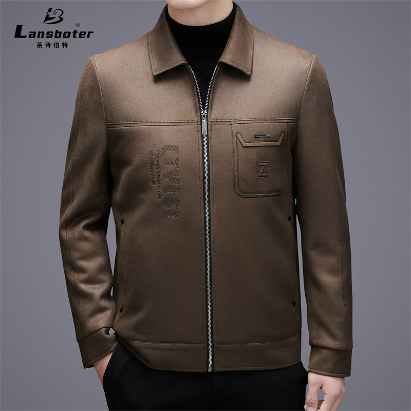 Suede down Jacket Men's Winter New White Duck down Jacket Men's Short Cold-Proof Warm down Leather Jacket