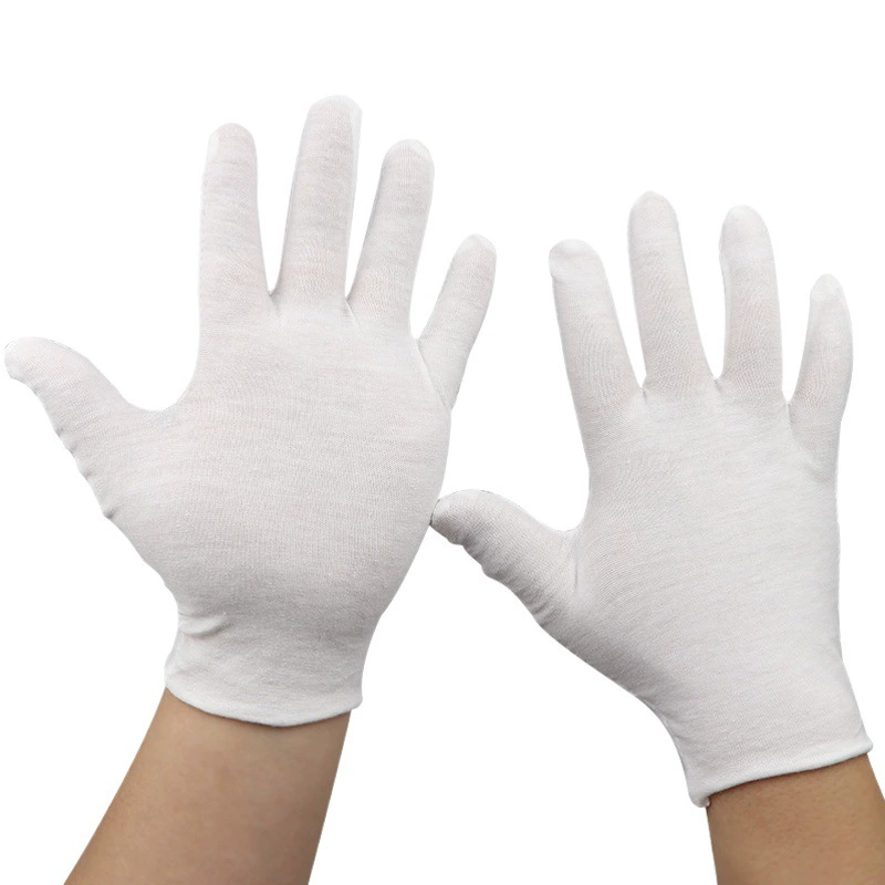 Оптовая белые хлопчатобумажные перчатки Джерси хлопчатобумажная ткань пластины бисер этикет перчатки