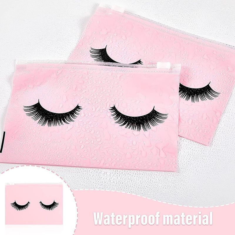 Bolsa con cremallera para pestañas rosa (18*13);EVA