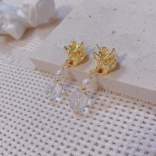 Lanyun original design spring and summer cool temperament natural white crystal pearl handmade earrings earrings with personality