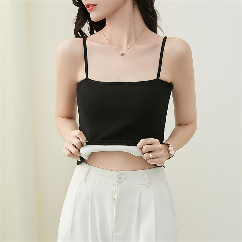 Autumn and Winter New Style One-Line Collar Fleece-Lined Short Suspbottomer Suit with Sleeveless Bottoming Slim Thermal Vest for Women