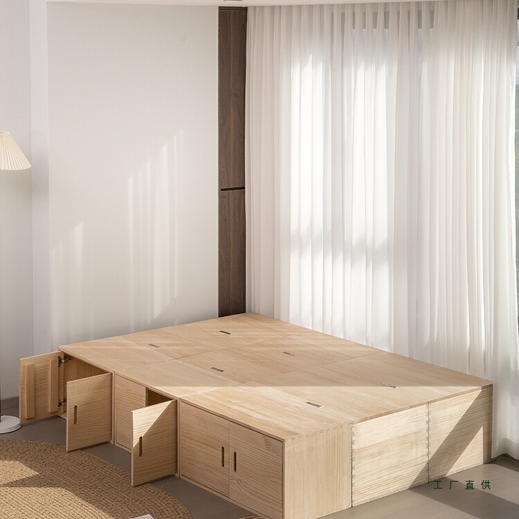 Rectangular Storage Box with Flip Lid, Large Storage Box, Tatami Solid Wood Bed, Bay Window Cabinet, Floor Cabinet, Wooden Box, Custom-Made